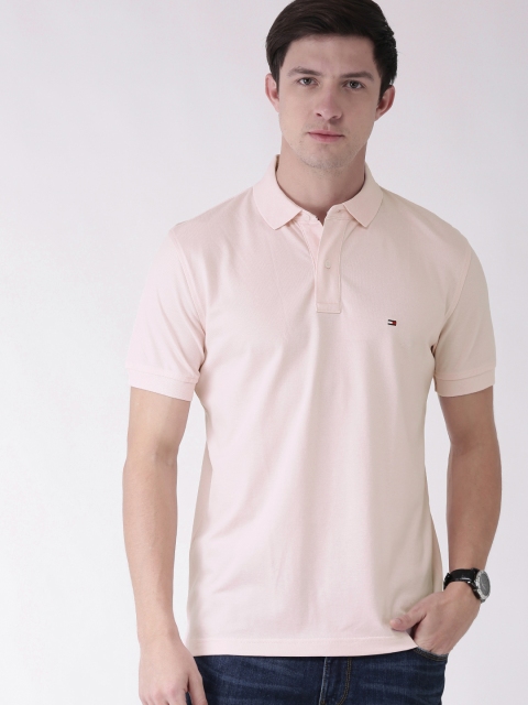 

Tommy Hilfiger Men Pink Solid Polo Collar T-shirt