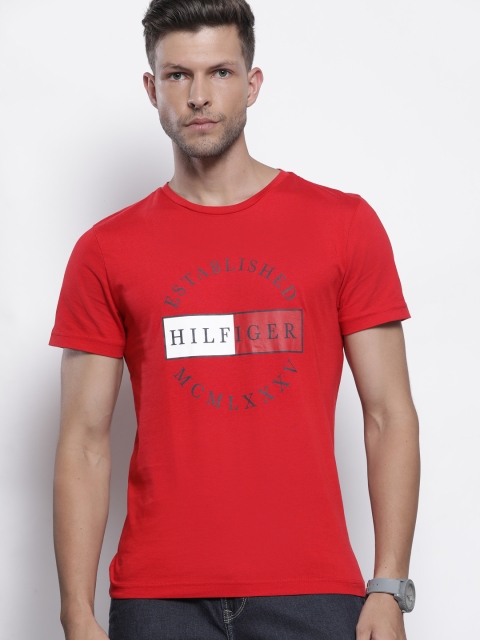 

Tommy Hilfiger Men Red Printed Pure Cotton T-shirt