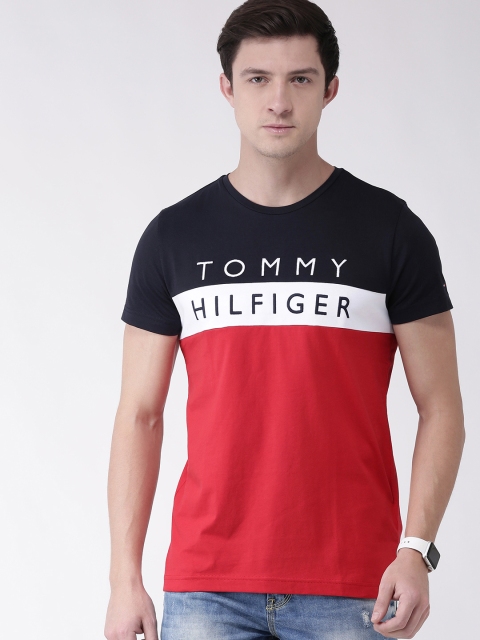 

Tommy Hilfiger Men Red & Navy Blue Colourblocked Round Neck T-shirt