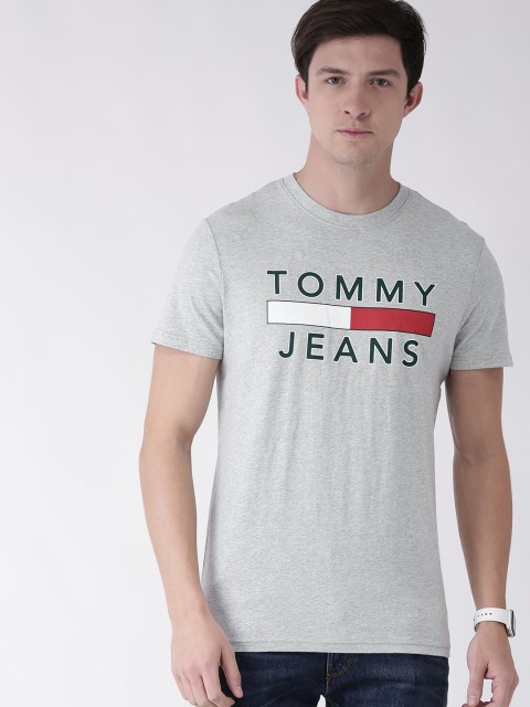 

Tommy Hilfiger Men Grey Melange Printed Round Neck T-shirt