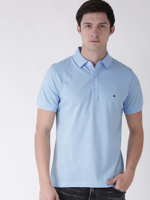 

Tommy Hilfiger Men Blue Solid Slim Fit Polo Collar T-shirt