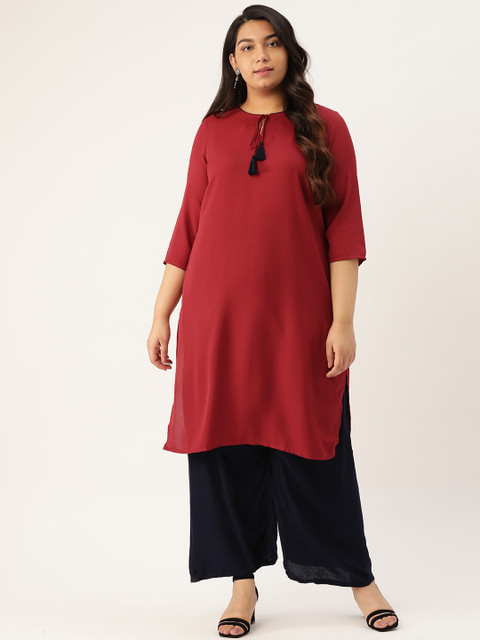 

aLL Plus Size Red Solid Kurta, Maroon