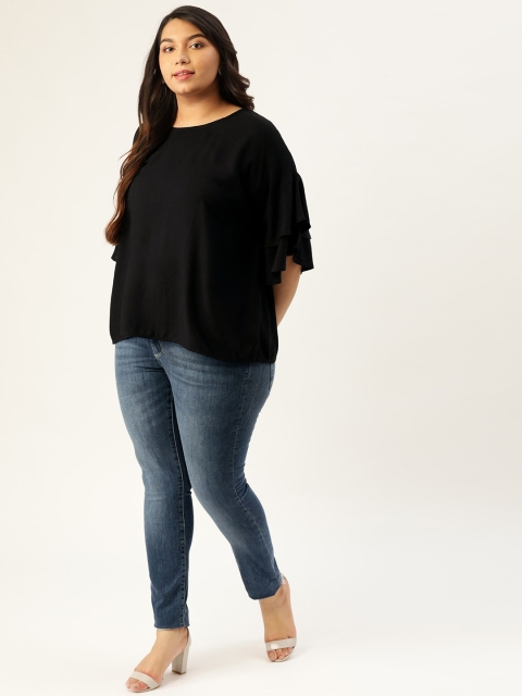 

Sztori Plus Size Women Black Solid Top