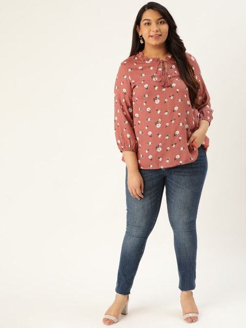

Sztori Plus Size Women Pink White Floral Printed Top