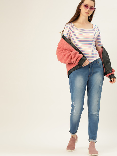 

United Colors of Benetton Women Pink & White Striped Top