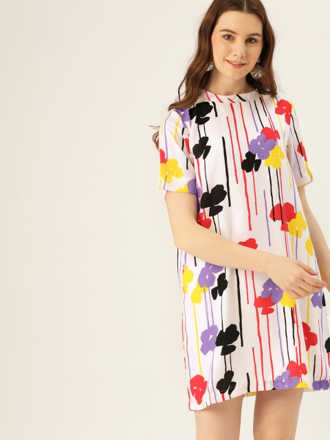 

United Colors of Benetton Women White & Purple Floral Printed Shift Dress