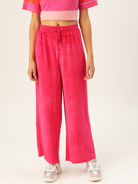 

United Colors of Benetton Women Pink Velvet Finish Solid Track Pants