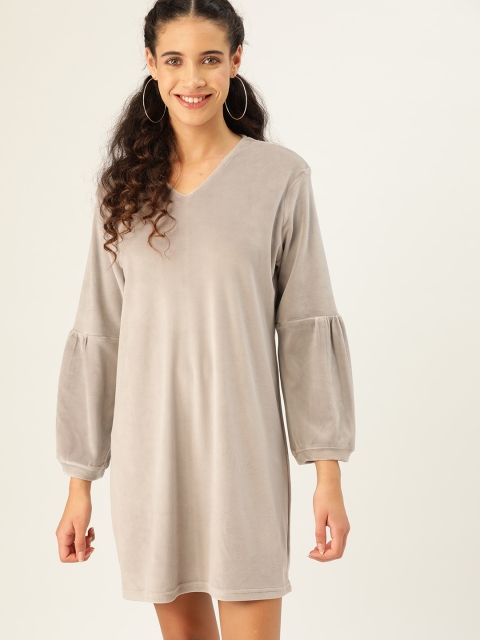 

United Colors of Benetton Women Grey Velvet Finish Solid A-Line Dress