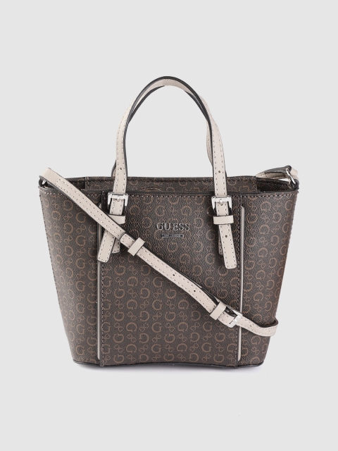 

GUESS Coffee Brown Printed Handheld Bag