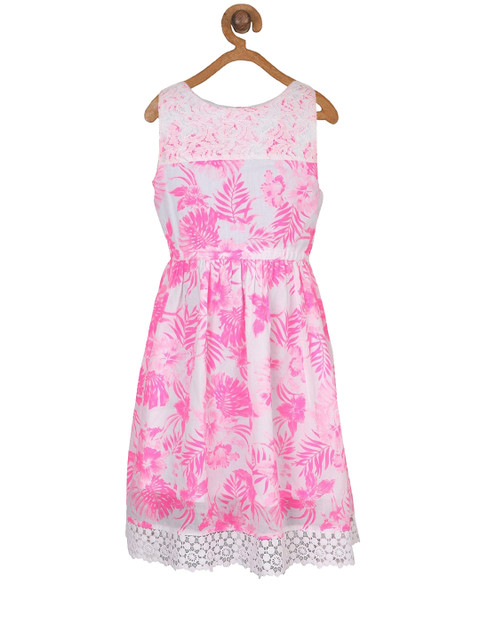 

Miyo Girls White Printed Fit and Flare Dress