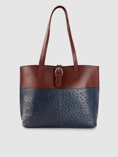 

Hidesign Maroon & Navy Blue Colourblocked & Textured Leather Shoulder Bag