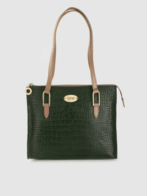 

Hidesign Green Croc Textured Leather Shoulder Bag