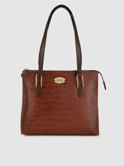 

Hidesign Brown Croc Textured Shoulder Bag