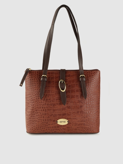 

Hidesign Brown Croc Textured Leather Shoulder Bag