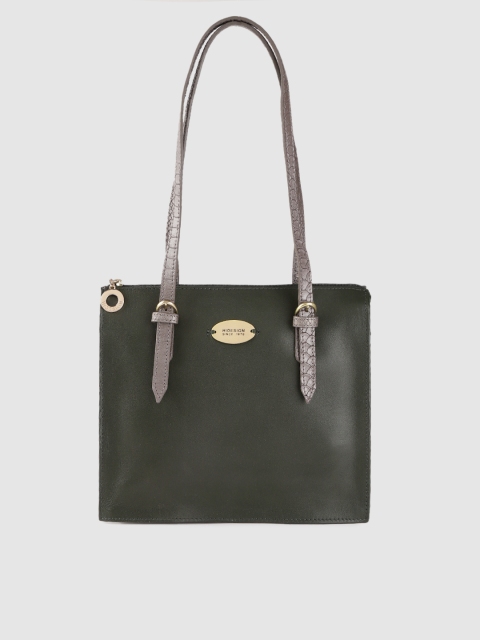 

Hidesign Olive Green Solid Leather Shoulder Bag
