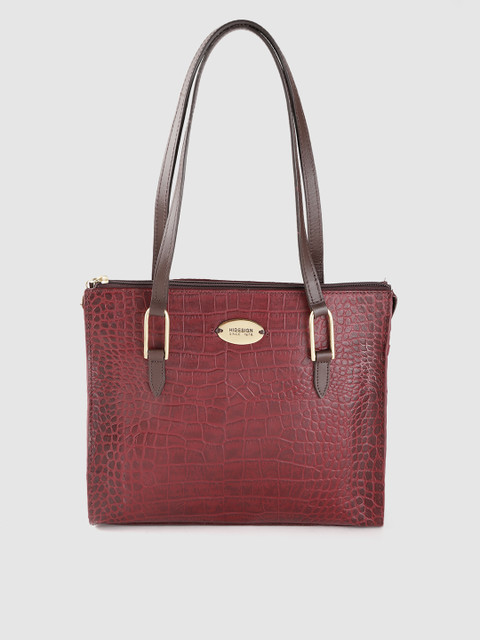 

Hidesign Maroon Croc Textured Leather Shoulder Bag