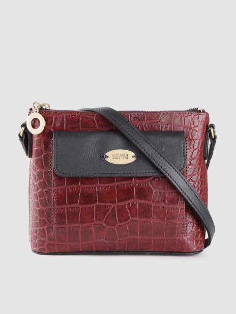 

Hidesign Maroon Croc Textured Leather Sling Bag