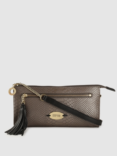 

Hidesign Taupe Snakeskin Textured Leather Sling Bag