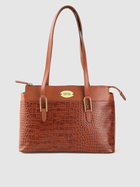

Hidesign Tan Brown Croc-Textured Leather Shoulder Bag