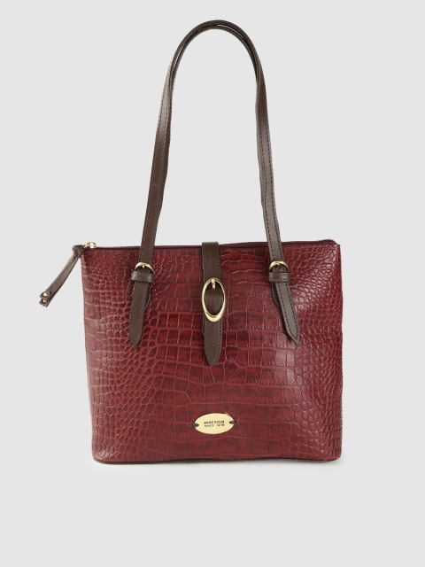 

Hidesign Maroon Croc-Textured Leather Shoulder Bag