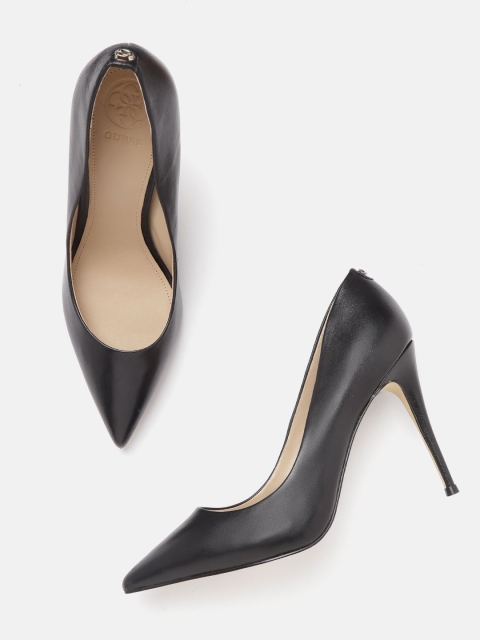 

GUESS Women Black Solid Leather Pumps