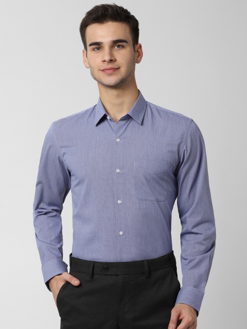 

Peter England Men Blue & White Slim Fit Self Design Formal Shirt