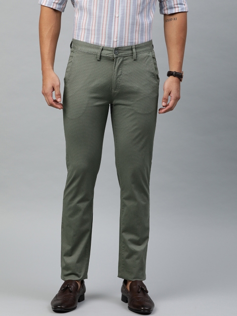 

Peter England Men Olive Green & Brown Super Slim Fit Printed Formal Trousers