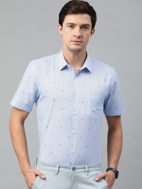 

Peter England Men Blue & White Slim Fit Printed Semiformal Shirt