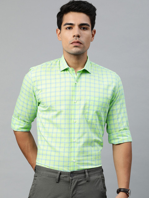 

Peter England Men Green & Blue Slim Fit Checked Smart Casual Shirt