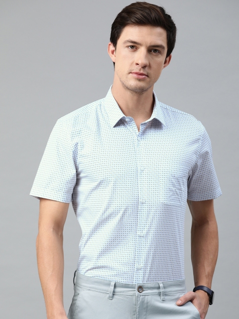 

Peter England Men White & Blue Slim Fit Printed Semiformal Shirt