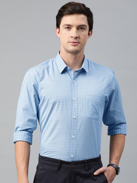 

Peter England Men Blue Regular Fit Checked Formal Shirt