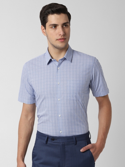 

Peter England Men Blue & Off-White Regular Fit Checked Formal Shirt