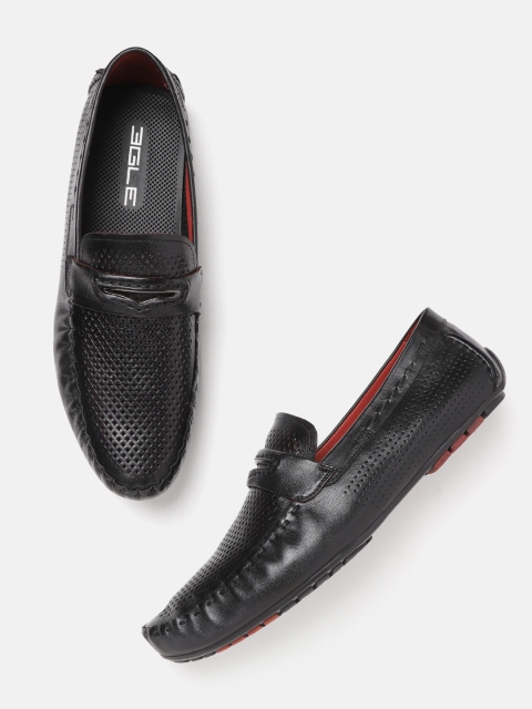 

Egle Men Black Laser Cuts Leather Driving Shoes
