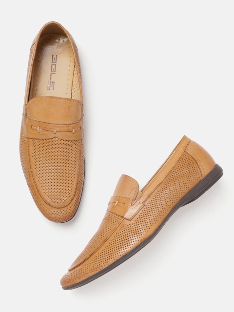 

Egle Men Tan Brown Perforated Leather Semi Formal Slip-On Shoes