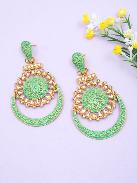 

Golden Peacock Green & Gold-Toned Contemporary Chandbalis