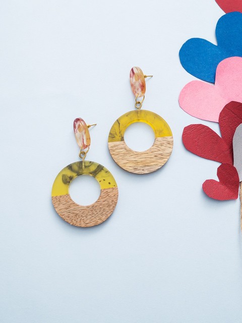 

Golden Peacock Brown Circular Drop Earrings