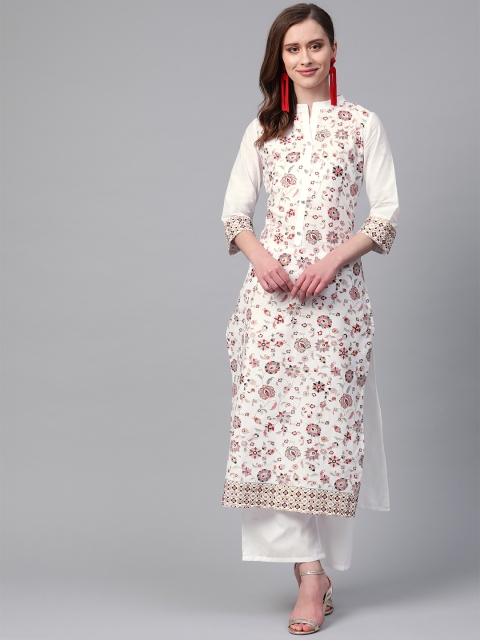 

ZIYAA Women White & Red Khari Printed Kurta with Palazzos