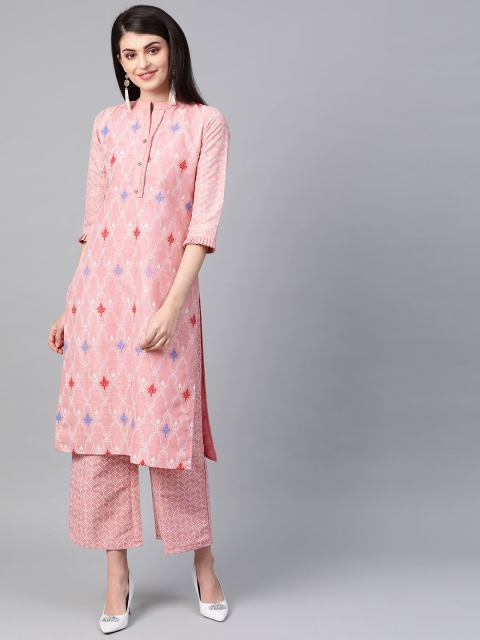 

ZIYAA Women Pink & White Khari Print Kurta with Palazzos