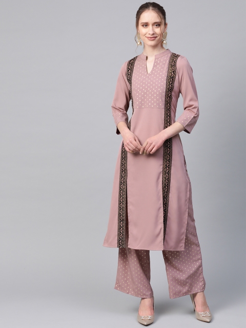 

ZIYAA Women Mauve & Golden Yoke Design Foil Printed Kurta with Palazzos