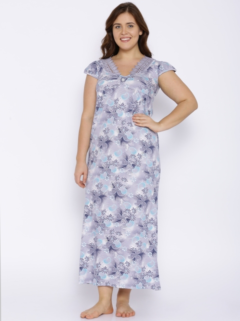 

Red Rose Grey & Off-White Printed Maxi Nightdress 1082