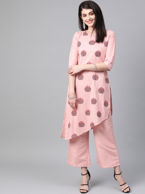 

ZIYAA Women Pink & Black Khari Print Kurta with Palazzos