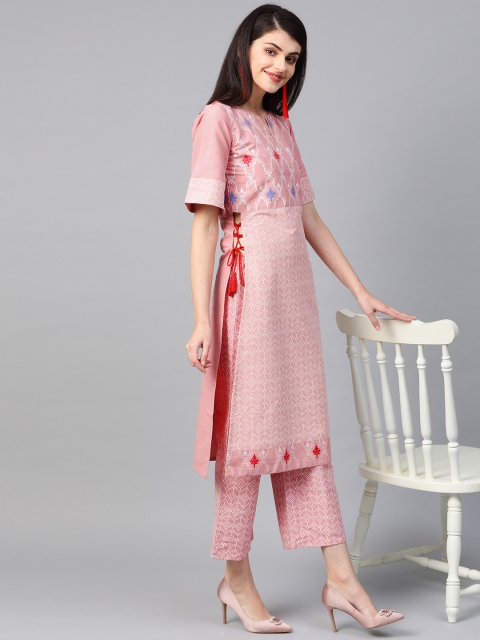 

ZIYAA Women Pink & White Khari Print Kurta with Palazzos