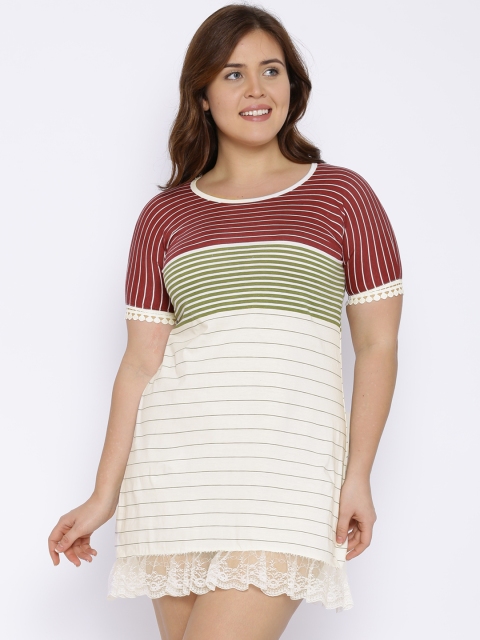 

Red Rose Off-White & Maroon Striped Nightdress 2011
