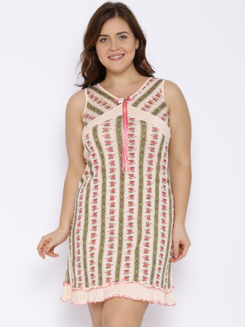 

Red Rose Peach-Coloured Printed Nightdress 2051