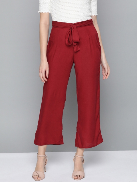 

Trend Arrest Women Maroon Solid Cropped Parallel Trousers