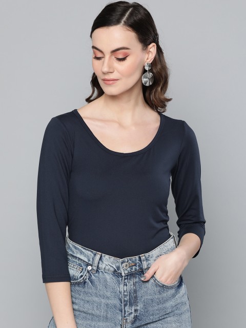 

Trend Arrest Women Navy Blue Solid Scoop Neck T-shirt