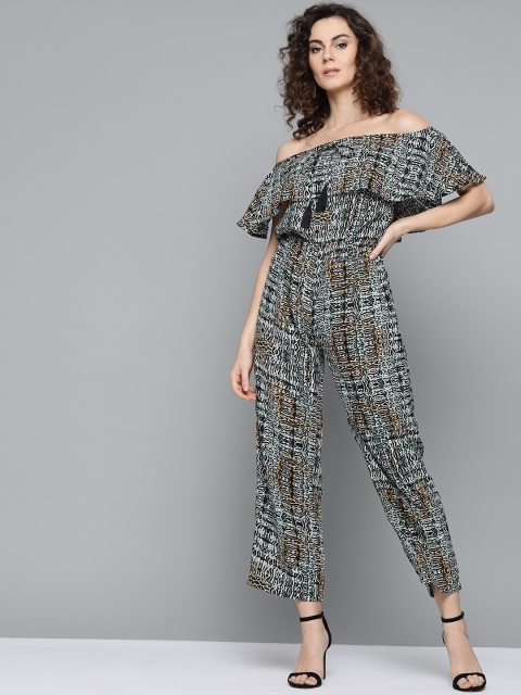 

Trend Arrest Women Black & Blue Printed Off Shoulder Basic Jumpsuit