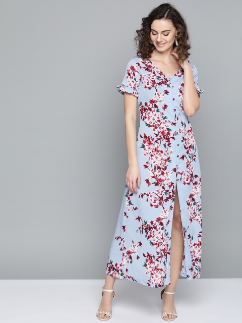 

Trend Arrest Women Blue & Burgundy Printed Maxi Dress