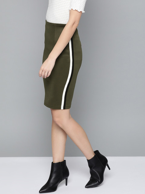 

Trend Arrest Women Olive Green Solid Pencil Skirt