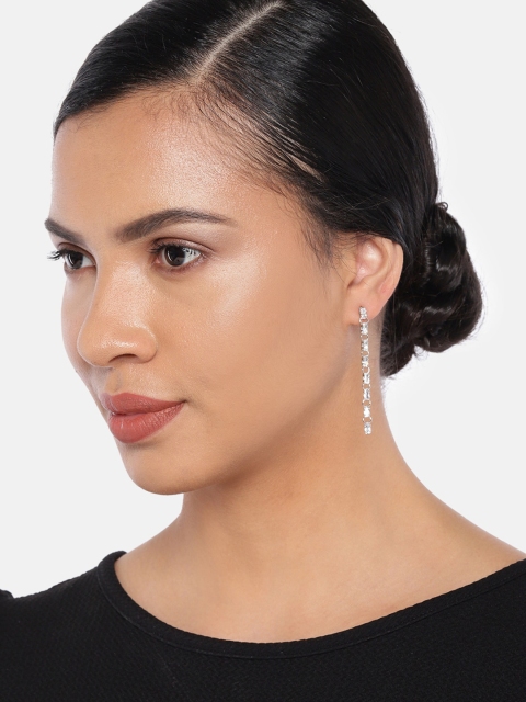 

Ayesha Silver-Toned Contemporary Diamante Link Drop Earrings